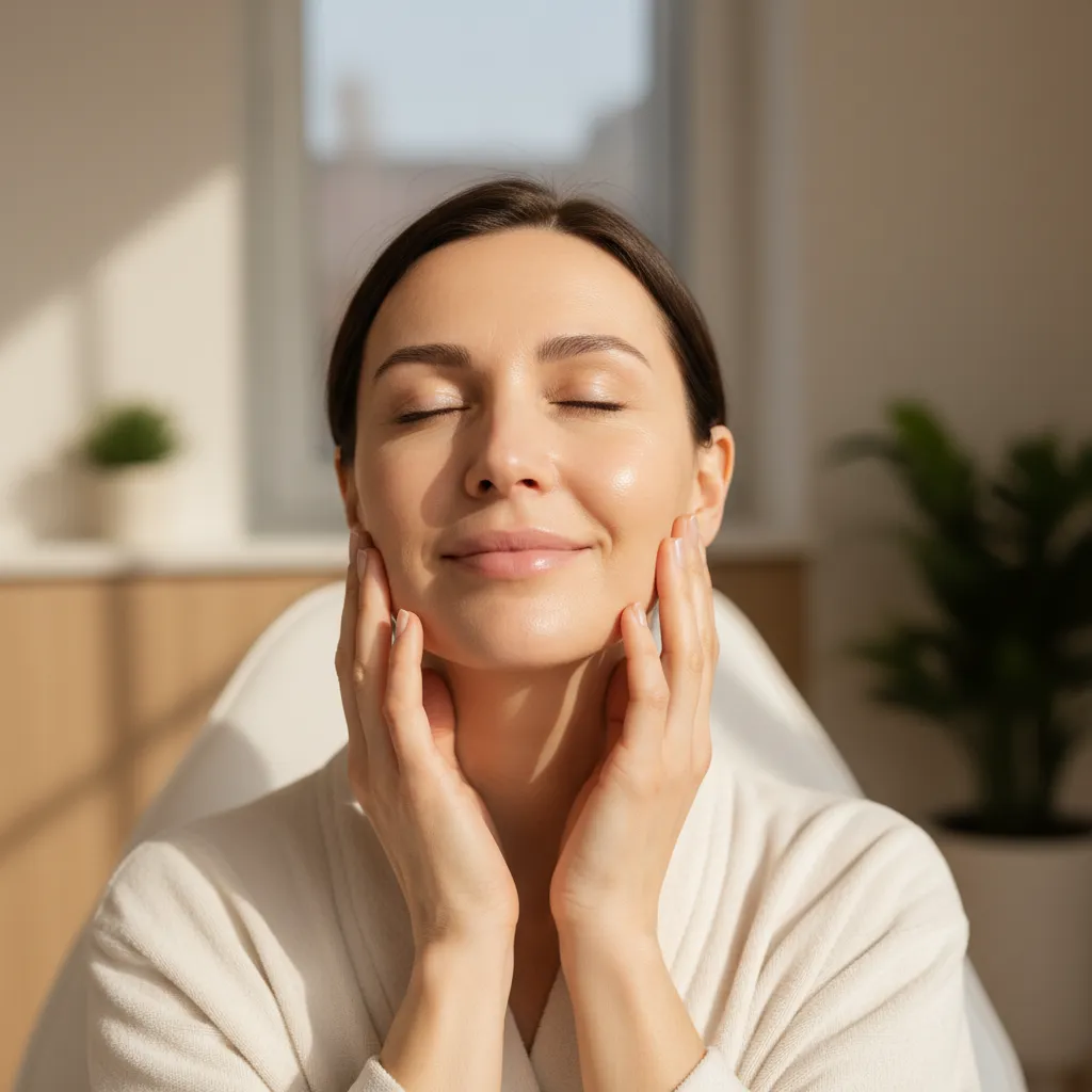 Woman enjoying the feeling of fresh, dewy skin