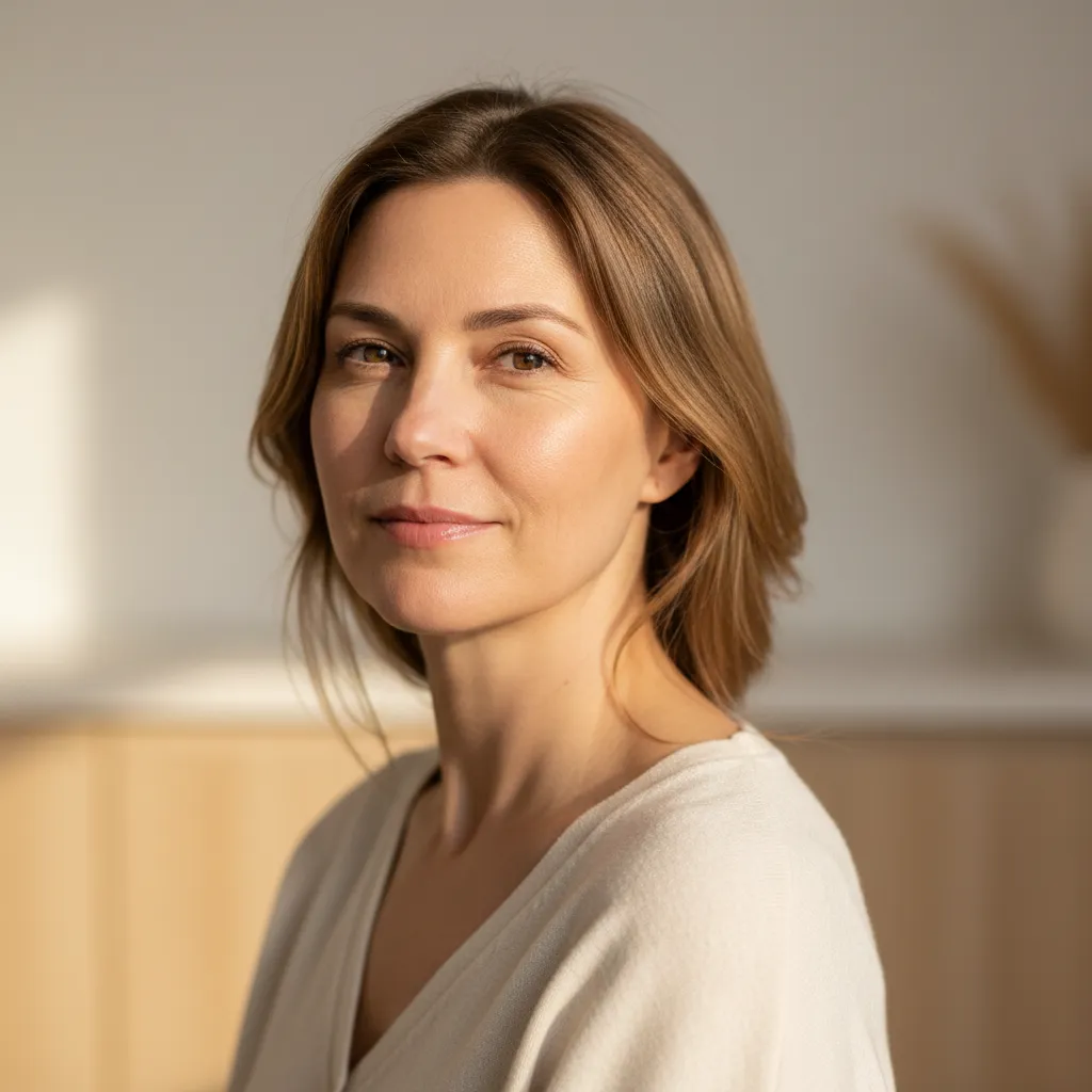 Woman with balanced, naturally full facial contours