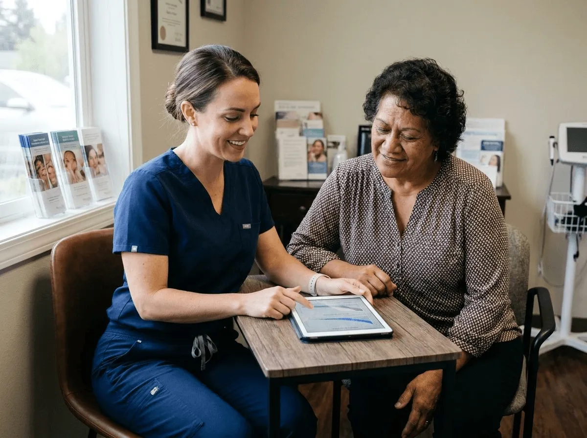 Provider reviewing weight loss charts and progress with a patient