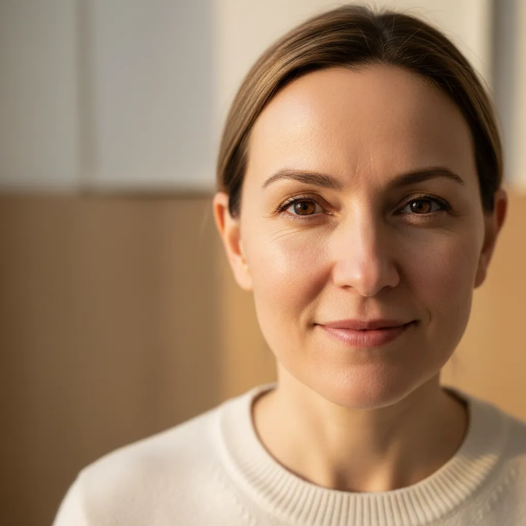 Close-up of cheek area showing reduced rosacea redness and visible blood vessels after IPL