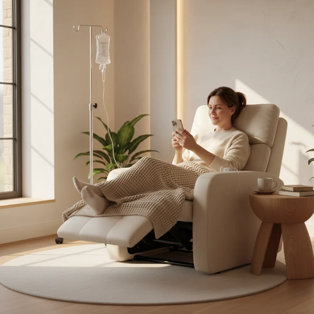 Patient relaxing during an IV therapy session for post-workout recovery