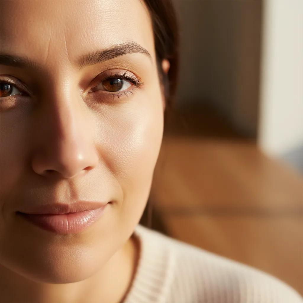 Close-up showing reduced under-eye hollows and improved skin quality