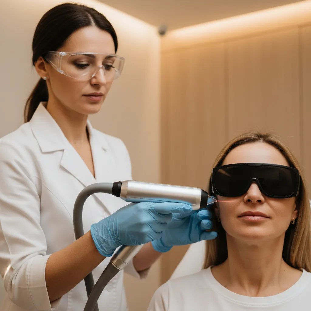 CO2 fractional laser resurfacing treatment in progress