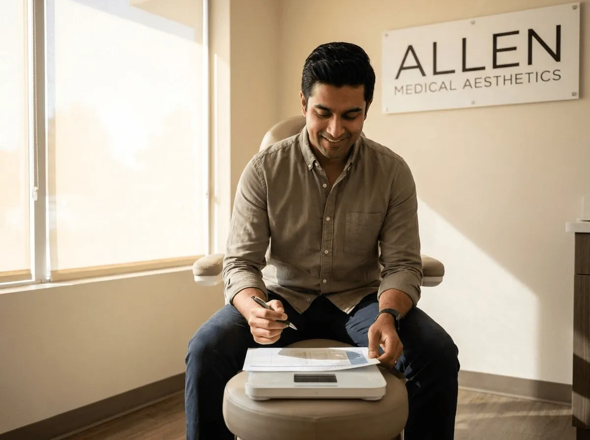Patient tracking weight loss progress during tirzepatide treatment at Allen Medical Aesthetics