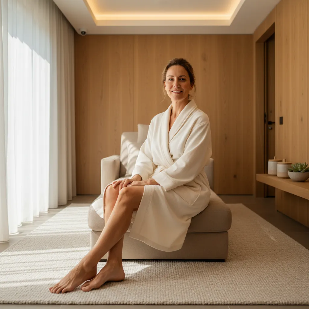 Woman with smooth legs after laser hair removal treatment at Allen Medical Aesthetics