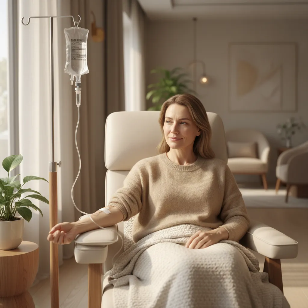 Patient receiving IV hydration therapy in a comfortable treatment setting at Allen Medical Aesthetics