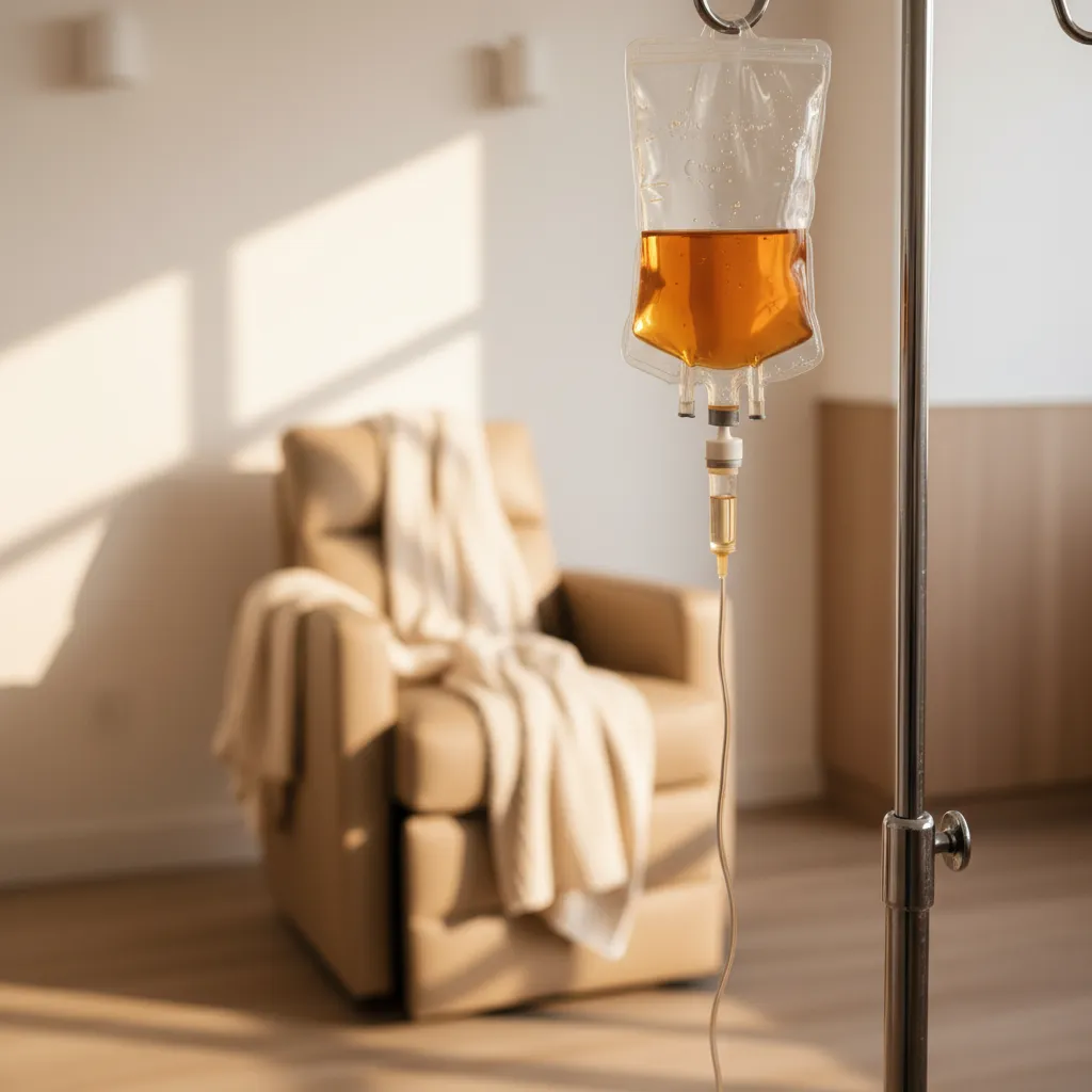 IV hydration therapy in comfortable infusion chair