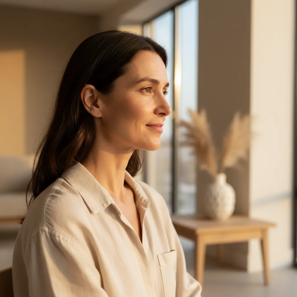 Woman with defined jawline after Kybella double chin treatment at Allen Medical Aesthetics