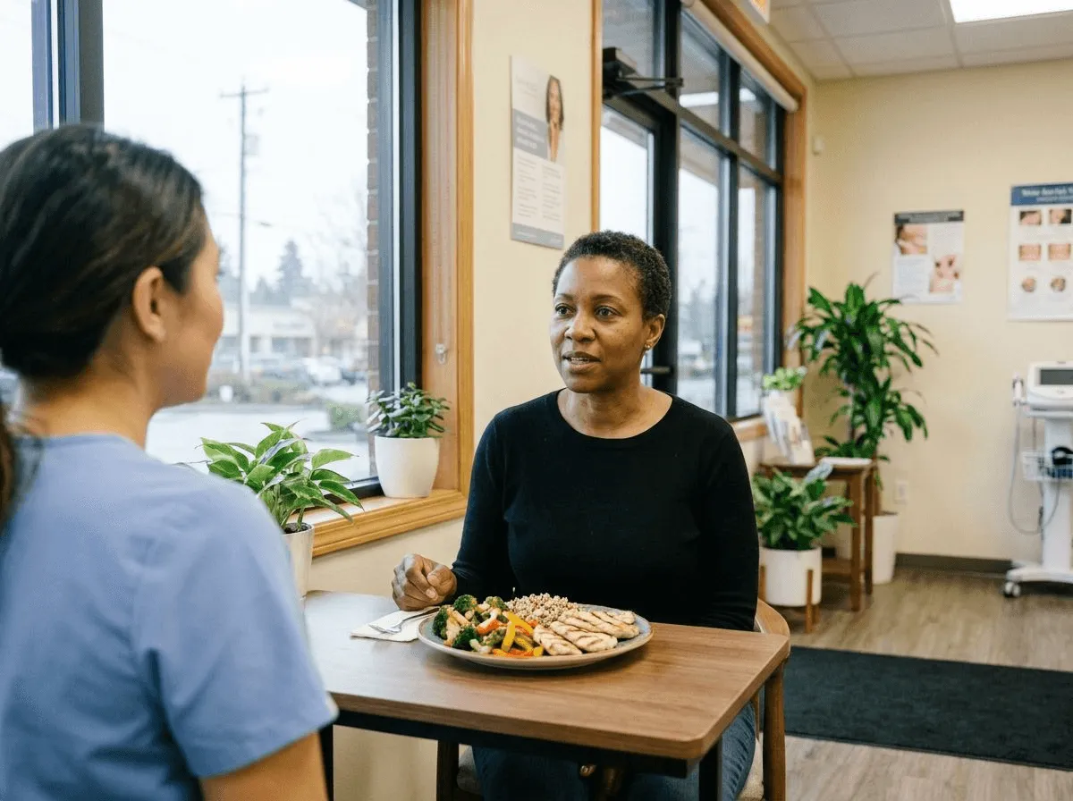 Healthy high-protein meal with grilled chicken, vegetables, and quinoa for tirzepatide patients