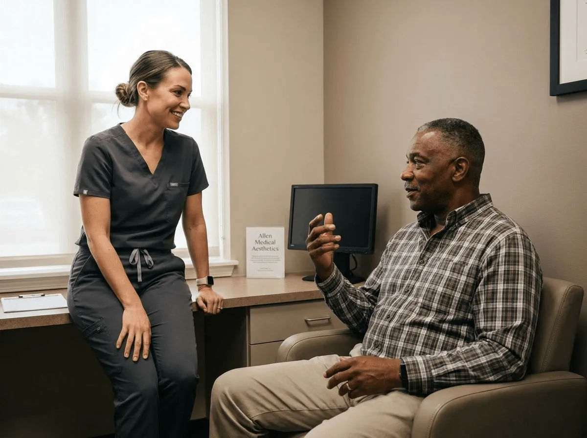 Patient discussing weight loss plateau with a provider at Allen Medical Aesthetics