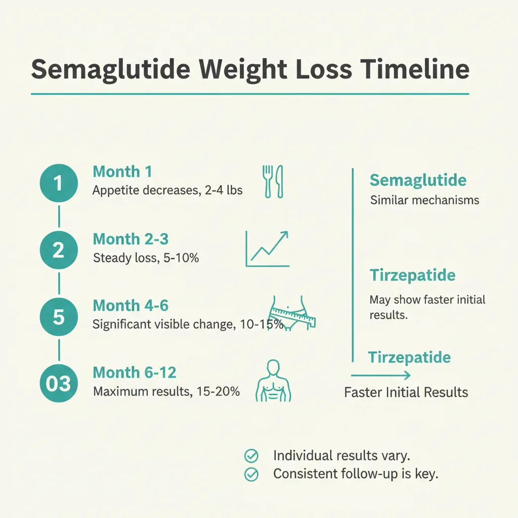 Infographic showing semaglutide results timeline month by month