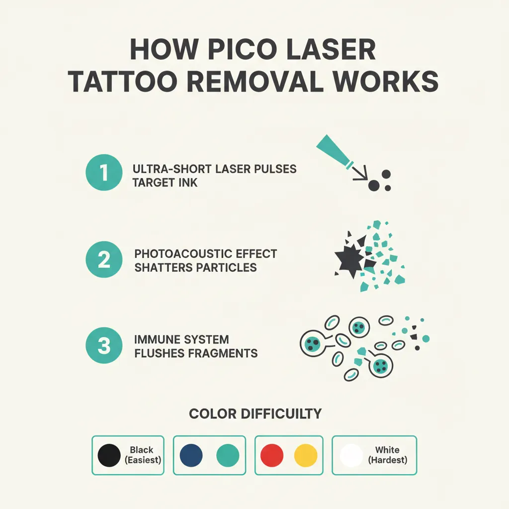 Infographic explaining how PICO laser breaks down tattoo ink particles for removal